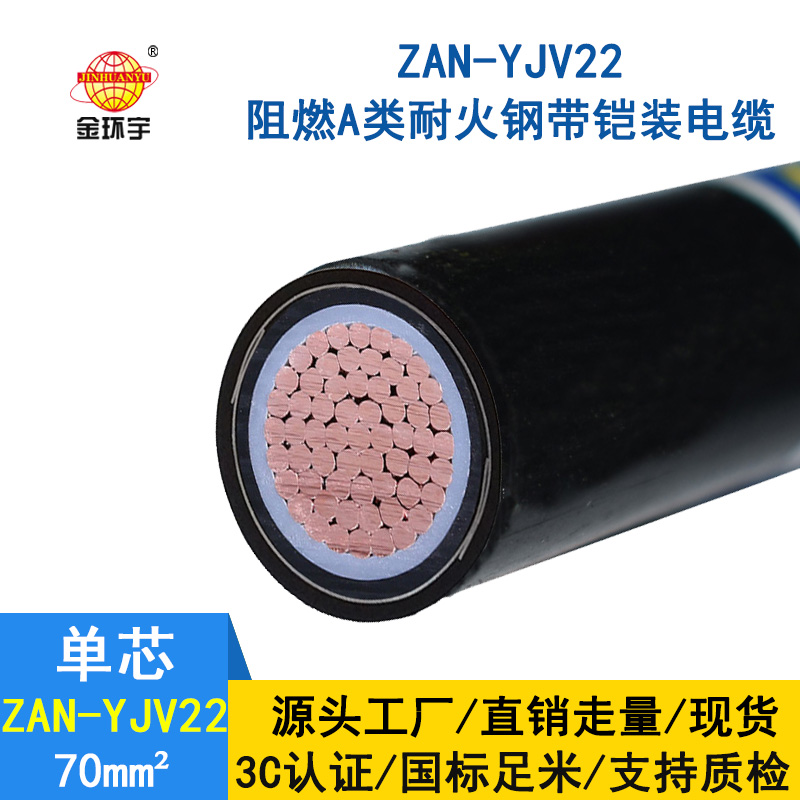 金環(huán)宇電纜 單芯電力電纜ZAN-YJV22-70平方 鎧裝阻燃耐火yjv22電纜