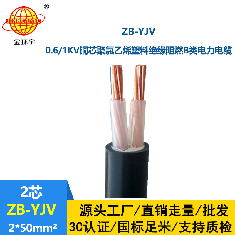金環(huán)宇電纜 yjv阻燃電纜 ZB-YJV2X50平方 二芯yjv電纜