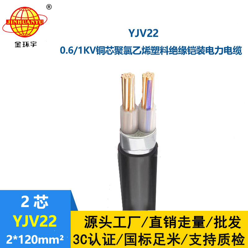 金環(huán)宇電線電纜 中低壓電纜YJV22 2X120平方 銅芯鎧裝埋地電力電纜