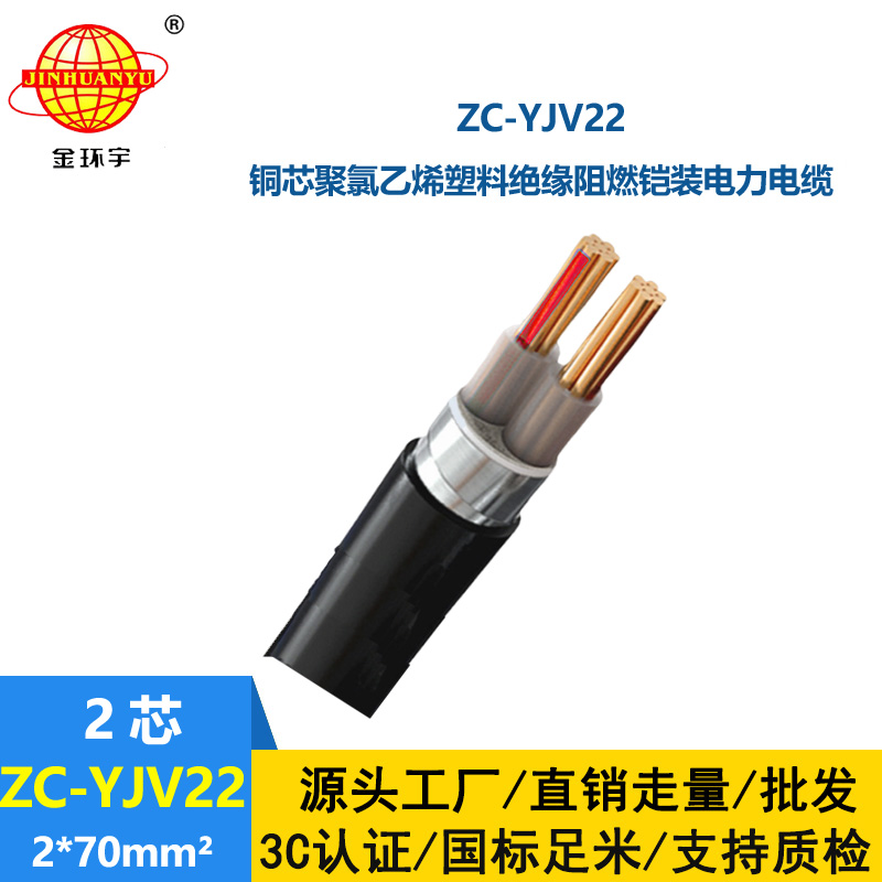 金環(huán)宇電纜 深圳阻燃電纜廠ZC-YJV22 2X70平方 c類阻燃電纜