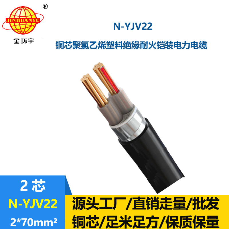 金環(huán)宇電線電纜 N-YJV22-2X70平方 耐火yjv22電纜 二芯 電力電纜價格