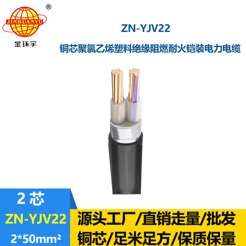 金環(huán)宇電纜 2芯電纜鋼帶鎧裝ZN-YJV22-2X50平方 阻燃耐火電纜